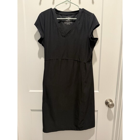 Women’s L.L. Bean Fitness Black V-Neck Short Sleeve Dress Size L Large Regular - Picture 3 of 7